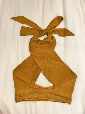 House of Harlow 1960 Mustard Halter Crop Top